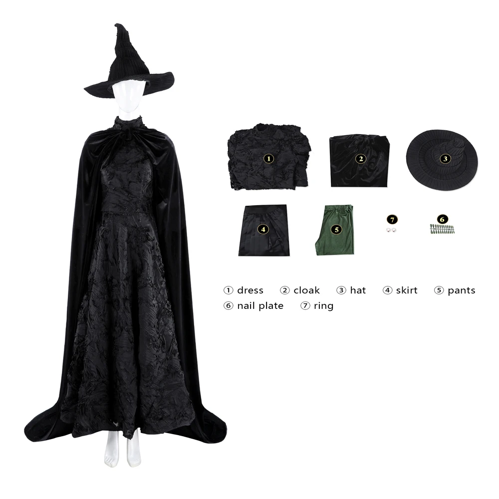 Halloween Carnival Cosplay Costume Witch Cosplay Costume Black Hat Dress Cloak Witch Costume