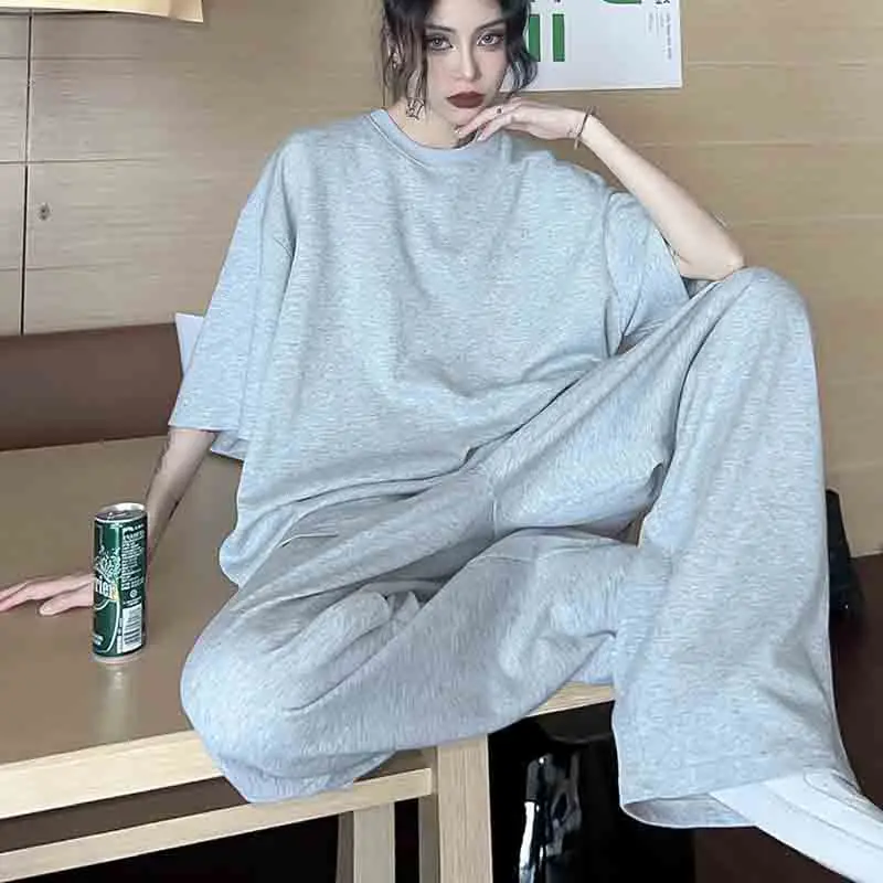 Large Size Women Casual Oversized Tracksuit Two Piece Pant Sets Koreon Long Sleeve Top Spring Autumn Solid Fashion Sports Suit