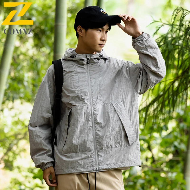 Men's Spring Autumn Softshell Jacket Windproof Thermal Outdoor Parka with Reflective Strips Fleece Lining for Hiking Casual Wear