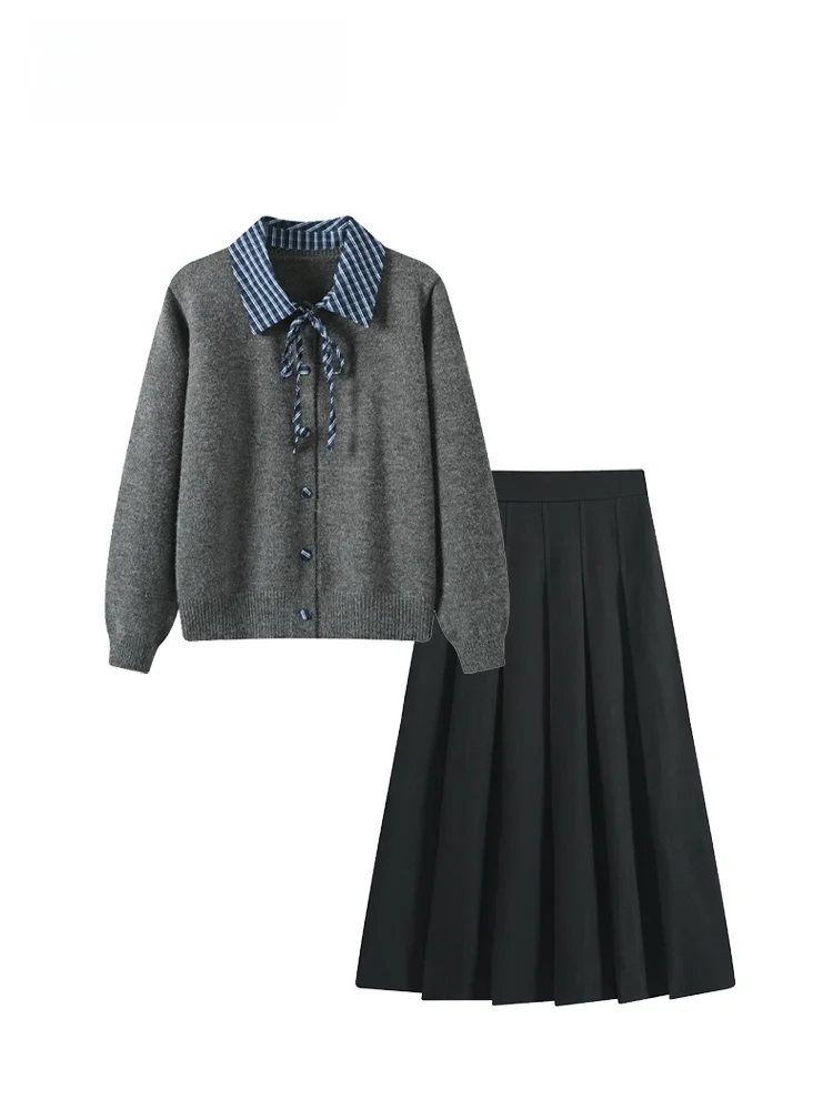

CaraCLUB plus Size Lazy Sle Knitted Top Skirt Set Women's Long Sve Polyester Fiber Autumn Faion Age Reduction Skirt