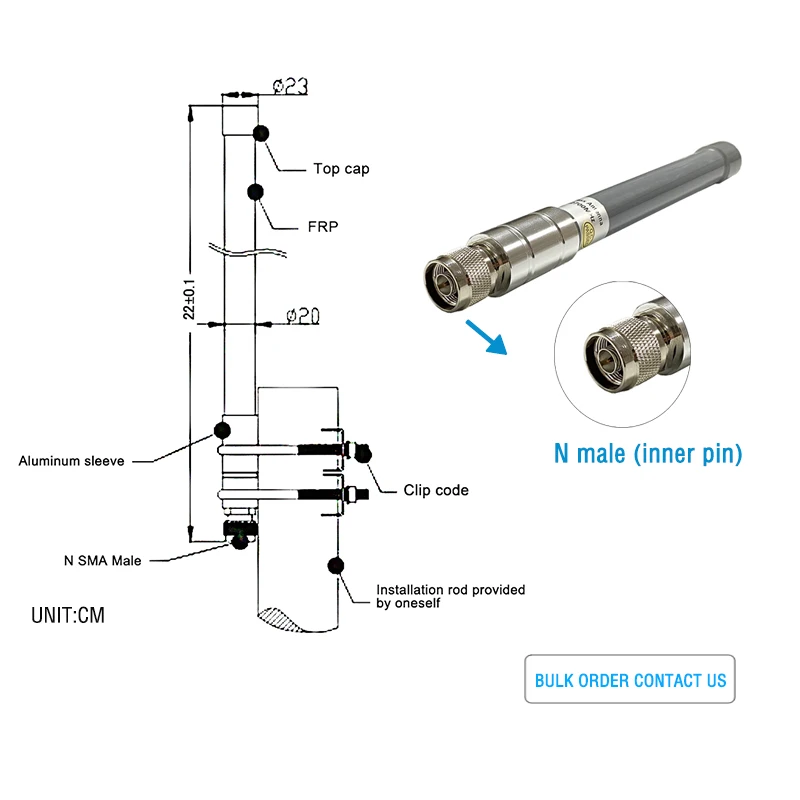 Outdoor Fiberglass LTE Antenna 4G Omnidirectional Waterproof N-Male Frequency 824-2690MHz Full Band Coverage 3dBi for Router Mod