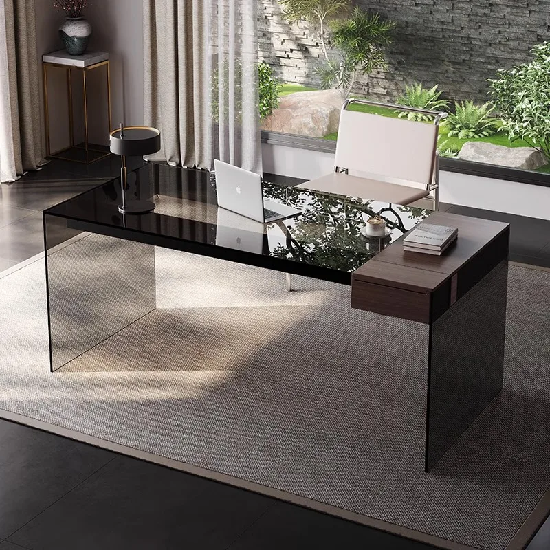 

Italian minimalist room smoky color desk modern light luxury villa high-end
