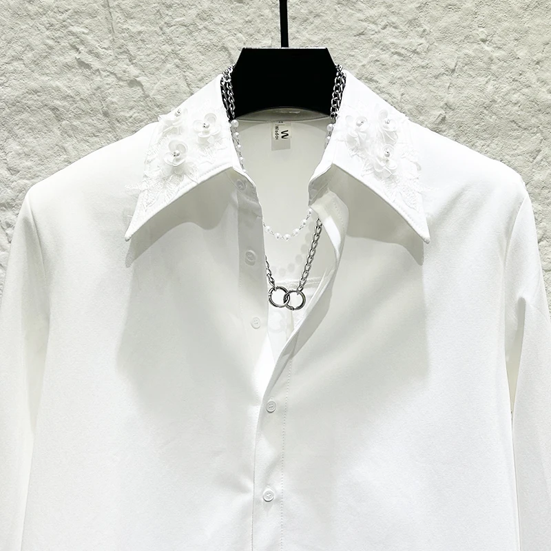 الفاخرة ثلاثية الأبعاد المطرزة زهرة طويلة الأكمام قميص الرجال شخصية الإبداعية القمصان العصرية فضفاضة الاجتماعية مأدبة حفلة قميص غير رسمي