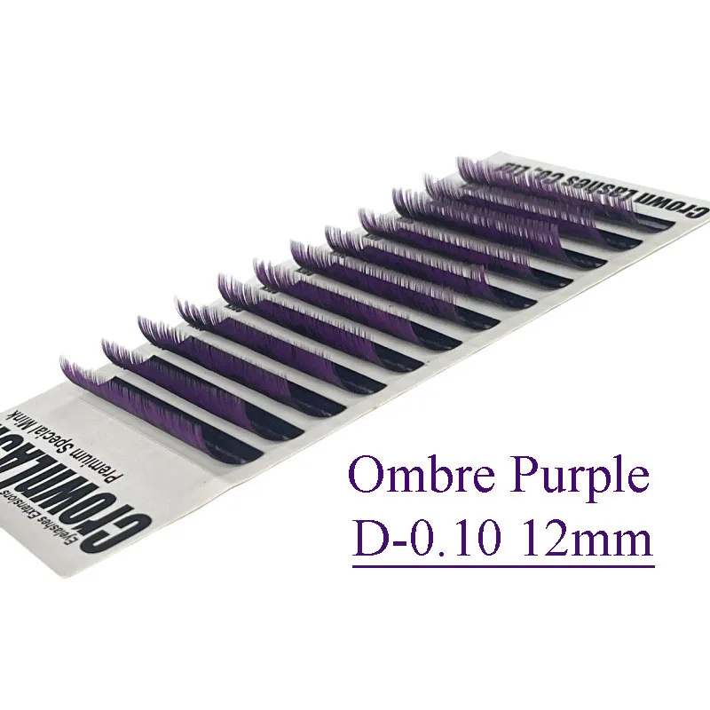 CrownLASH Dual Color Ombre Purple  C D 0.10 9-15mm Eyelashes Extensions Single Size Tray Free Shipping