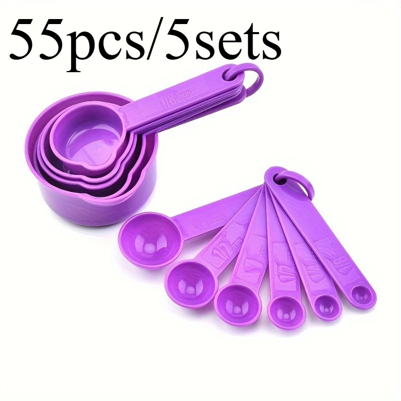 55pcs/5sets Essential Cooking & Baking Measuring Set: Accurate, Durable Cups & Spoons - Perfect Kitchen Addition for Easy Prep