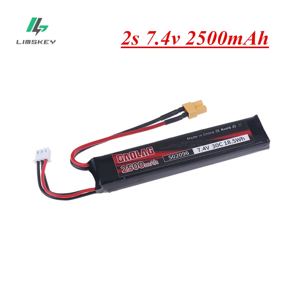 1-5PCS 7.4V 2500mAh Water Gun Lipo Battery xt30 For 2s 7.4V Battery for Mini Airsoft BB Air Pistol Electric Toys Guns Parts