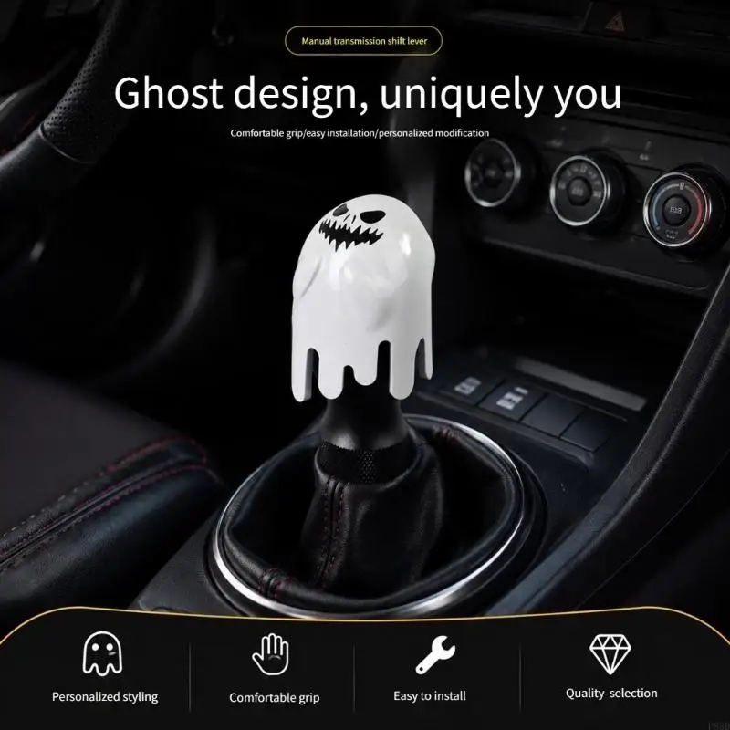 Novelty Car Gear Lever Knob Spirit Figure Design, White Black Threaded Decorative Handle for Console Styling and Cabin Accent