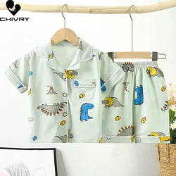 Nuovo 2023 bambini ragazzi ragazze pigiama cartone animato manica corta risvolto camicia top con pantaloncini bambino primavera estate dormire set di abbigliamento