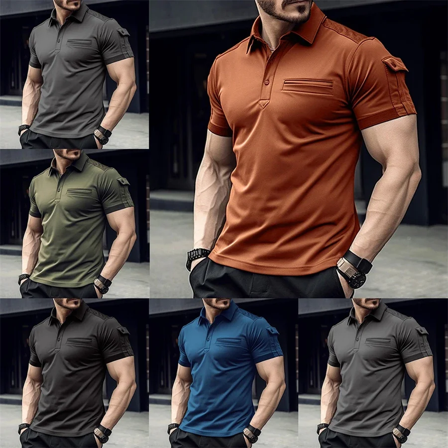 Summer Men\'s Solid Color Polo Shirt Short Sleeve Turn-Down Collar Zipper Tshirts &for Men Casual Streetwear New Male Tops