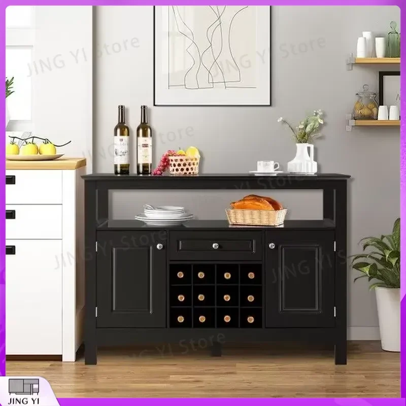 Multi-Functional Wooden Wine Cabinet Table with Temperature Control and LED Lighting for Home Bar Storage Wine Cooler