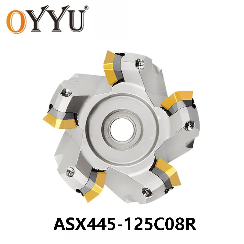 

OYYU 45 Degree Milling Cutter Head CNC ASX445 ASX 445 125C08R ASX445-125C08R 125mm 8T End Mill Tool CNC Carbide Inserts SEMT