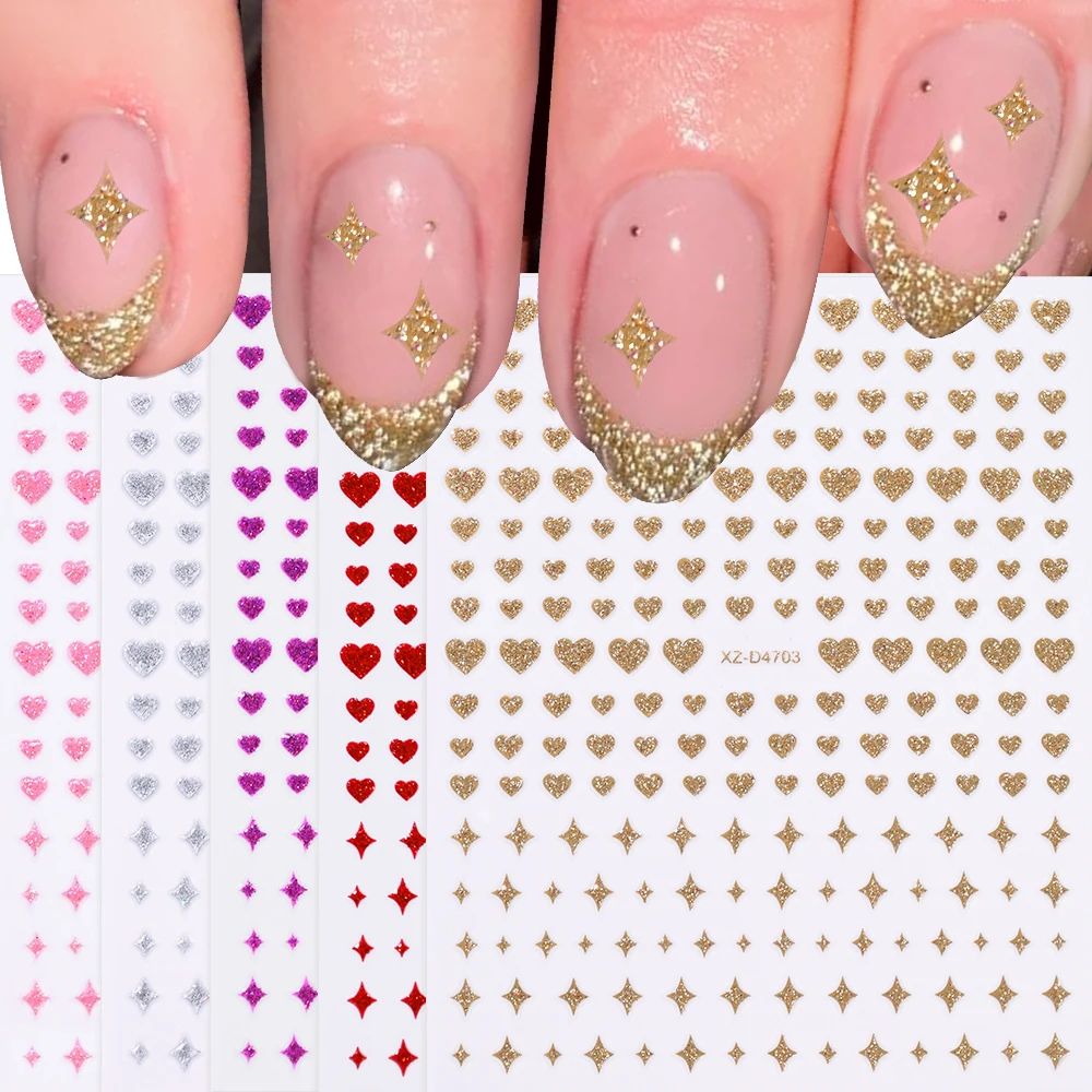5 teile/satz 3D Valentine Glitter Kreuz Stern & Liebe Herz Nail art Aufkleber Glanz Herz Selbst-klebe Aufkleber Nagel dekoration Liefert