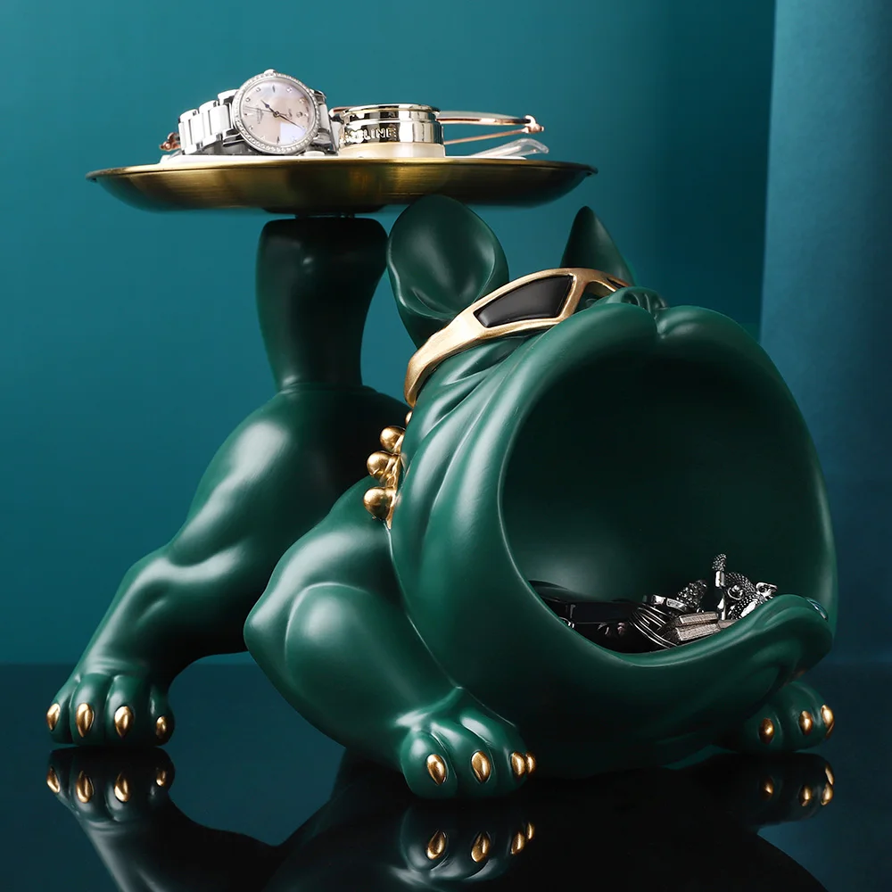 Big Mouth French Bulldog Décor Storage box Tabletop Decoration Dog Butler Staute Design Tray Animal Resin Sculpture Room Decor