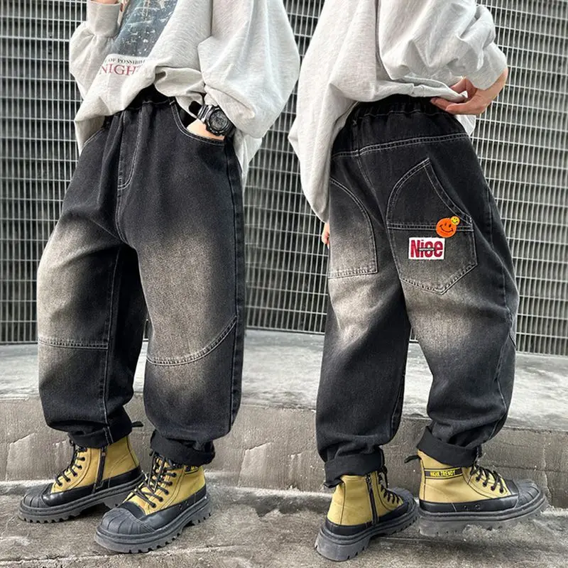 Teenage Boy Jeans Button Solid Color Children Jeans Casual Style Kids Jeans Spring Autumn Kids Clothes 4 6 810 11 12 13 14 Years