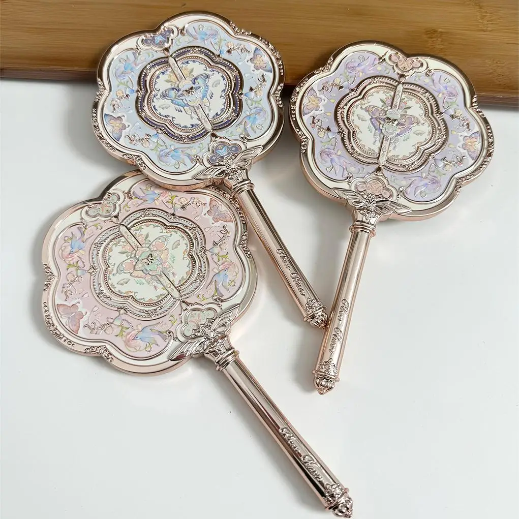 Miroir de maquillage à main avec collier de nuage de papillon, miroir de vanité esthétique Vintage, miroir de voyage Portable et mignon