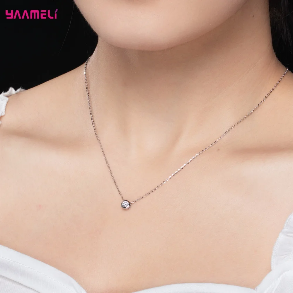 100% Reines S925 Silber Runde Kubische Zirkonia Anhänger Halskette Ohrringe Ring Schmucksets für Damen Hochzeit Verlobung – Detail 7