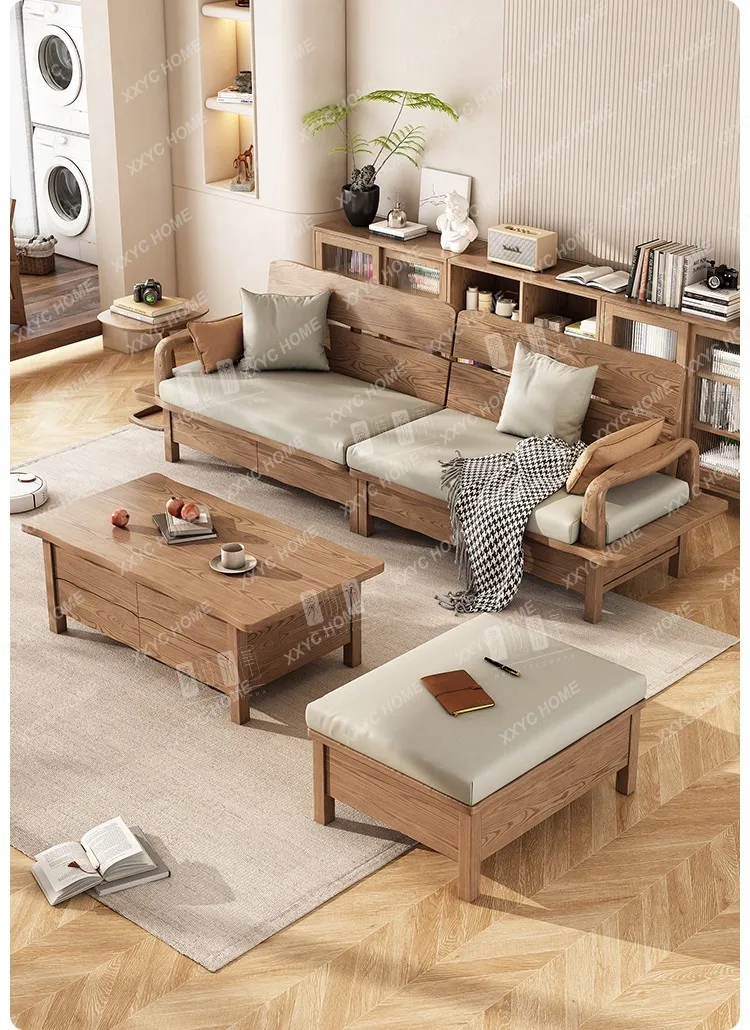 Solid Wood Sofa Large Board Drawer Winter and Summer Dual-Use Deck Straight Row Sofa