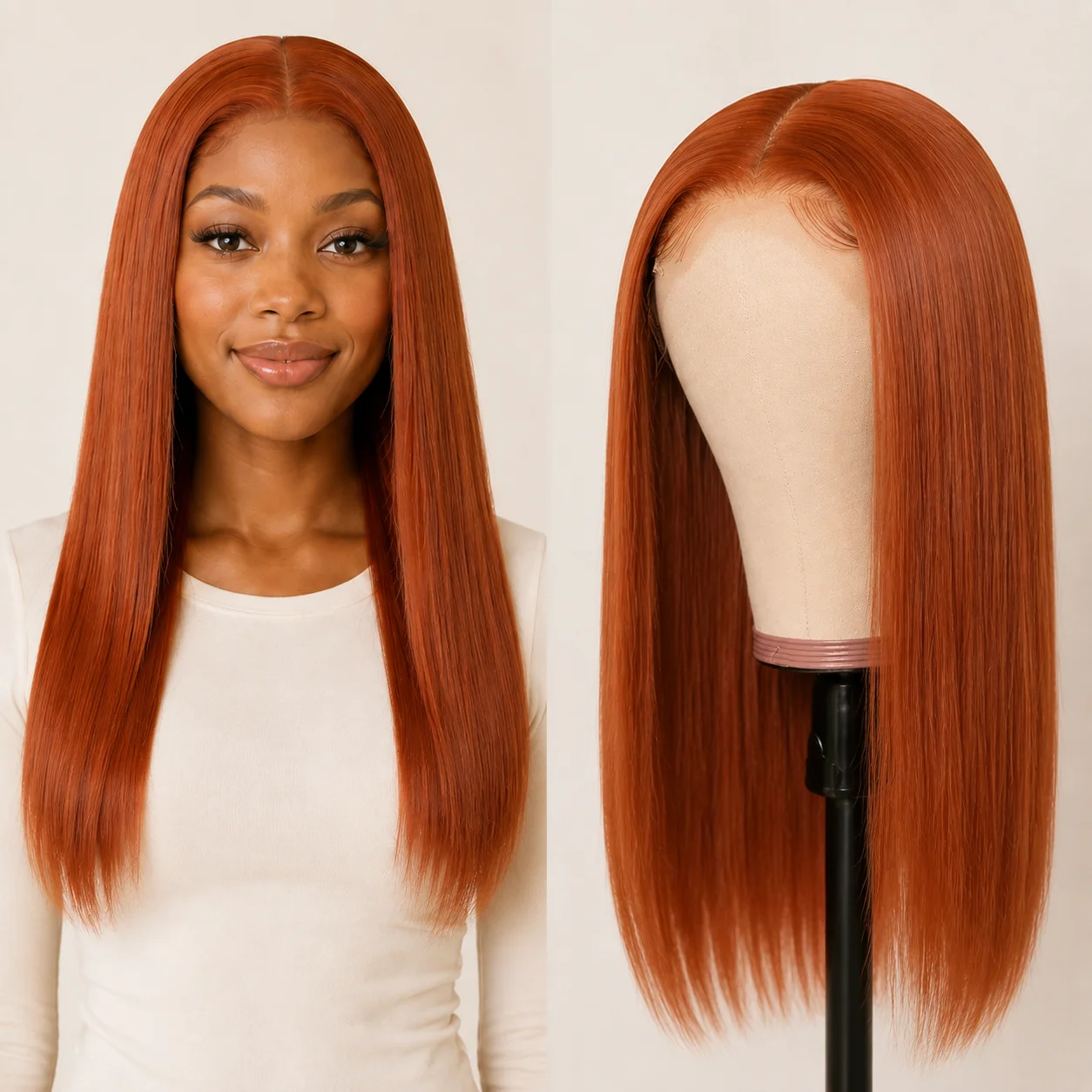 TIMOPOL 20 Inch #350 Ginger Orange Straight Human Hair Wig, 13×4 HD Lace Front Wig for Black Women, 100% Human Hair, Pre-Plucked Natural Hairline