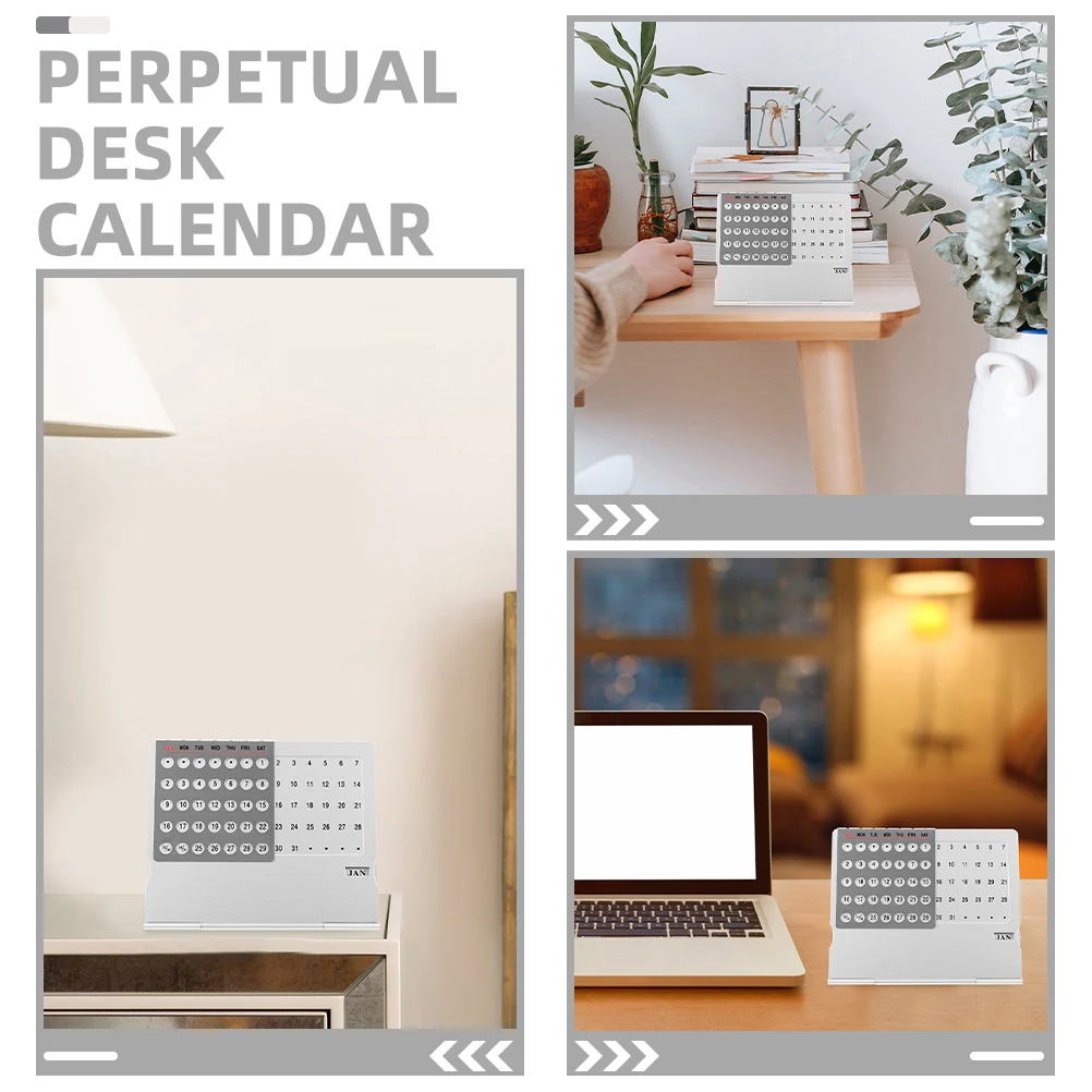 2 قطعة التقويم الألومنيوم التقويم الدائم سطح المكتب قابل للتعديل مكتب معدني ديكور لمكتب المنزل المدرسة قابلة لإعادة الاستخدام عرض التاريخ #5