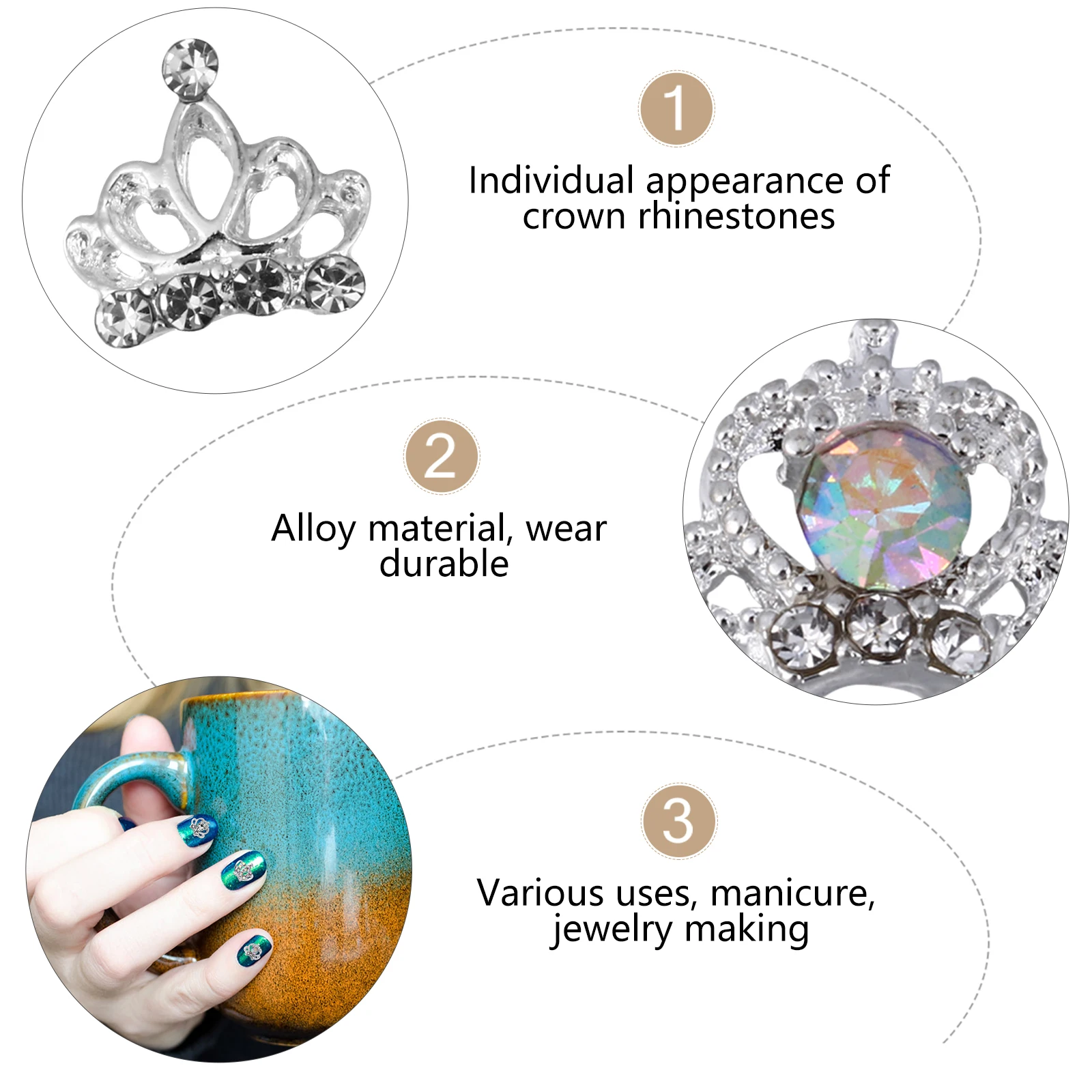 

50 PCS Nail Sticker Drill Art Charms Studs DIY Accessories for Rhinestones Flash Alloy Decoration Crown Manicure Jewellery