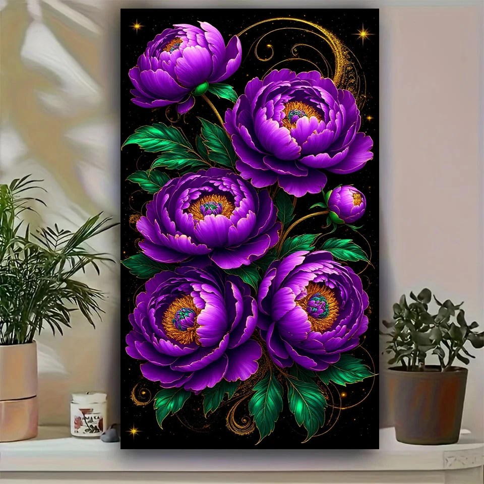 

Purple Peony Flowers Large 5D Diy Diamond Art Painting New 2026 Full Square Round Pink Floral Mosaic Diamond Embroidery Picture