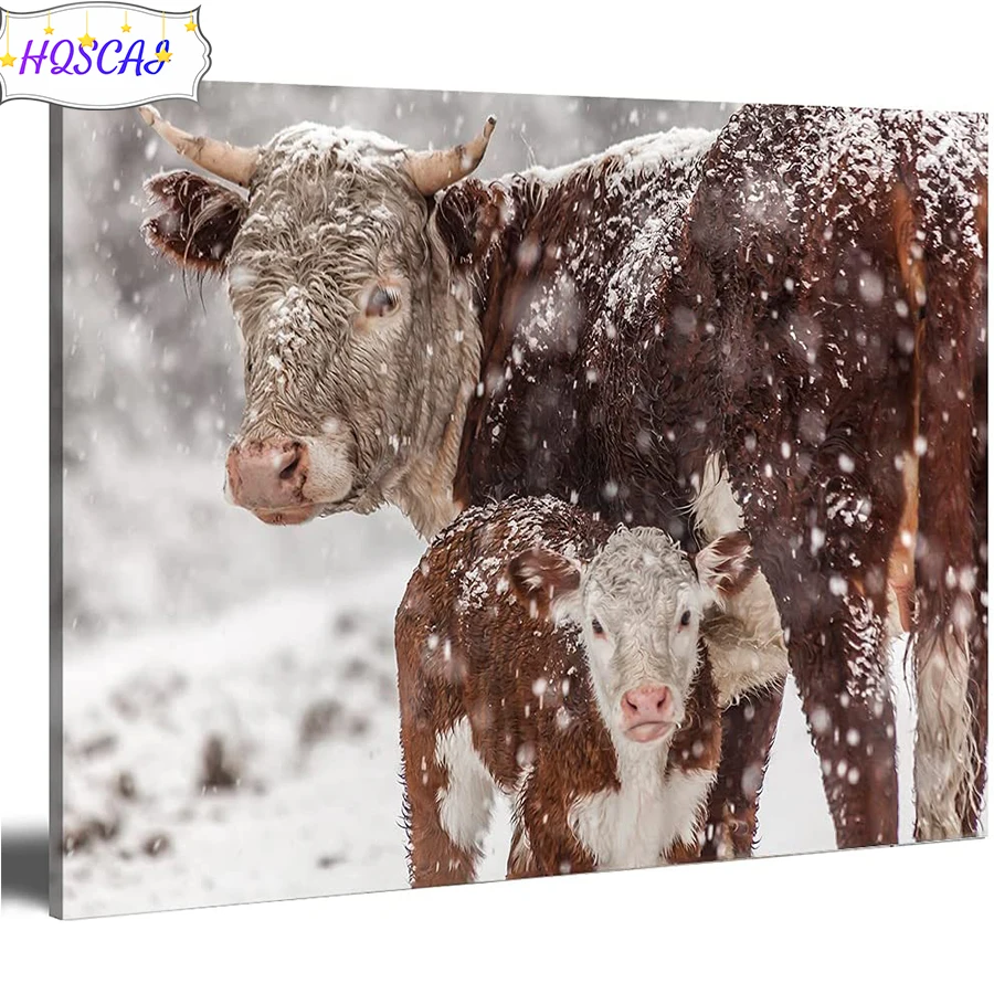 

5d Diy Diamond Painting Winter cow animal Full Square Diamond Embroidery Cross stitch Pictures Of Rhinestones Mosaic Home Decor