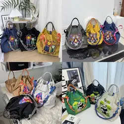 Ball Chain Embroidery Handbag Large Capacity Nylon Crossbody Shoulder Bags Cartoon Commuting Canvas Shopping Bag Girls Gifts