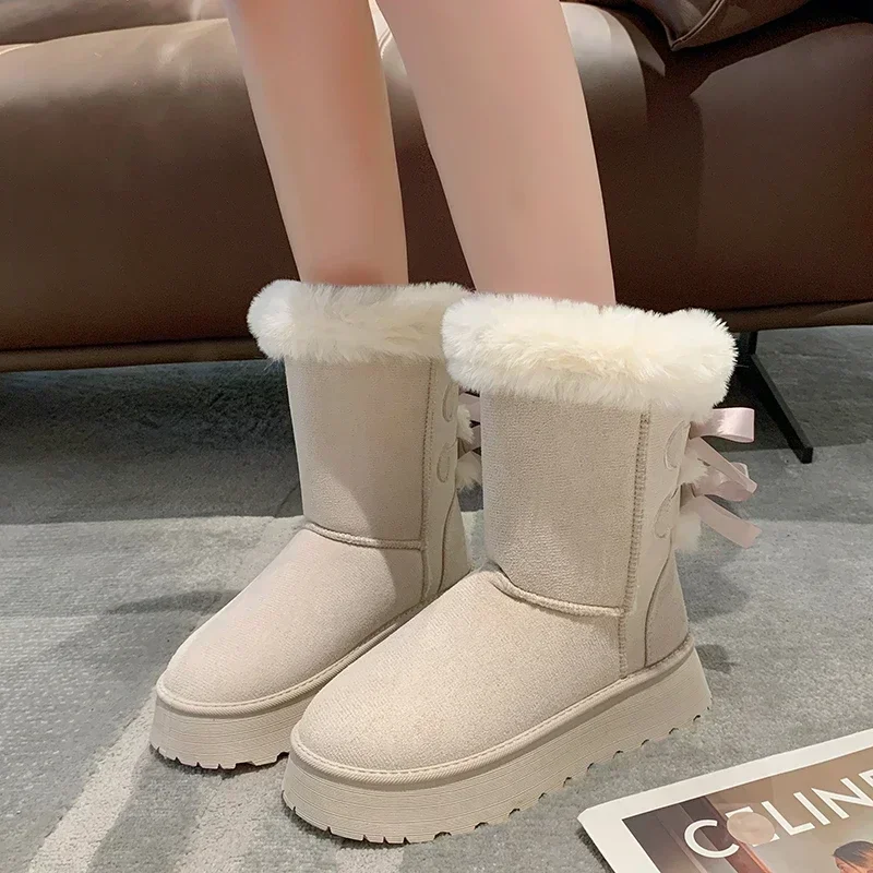 Botas curtas de pelúcia para mulheres, botas de meia panturrilha, sapatos de algodão casual ao ar livre, moda inverno quente 2023