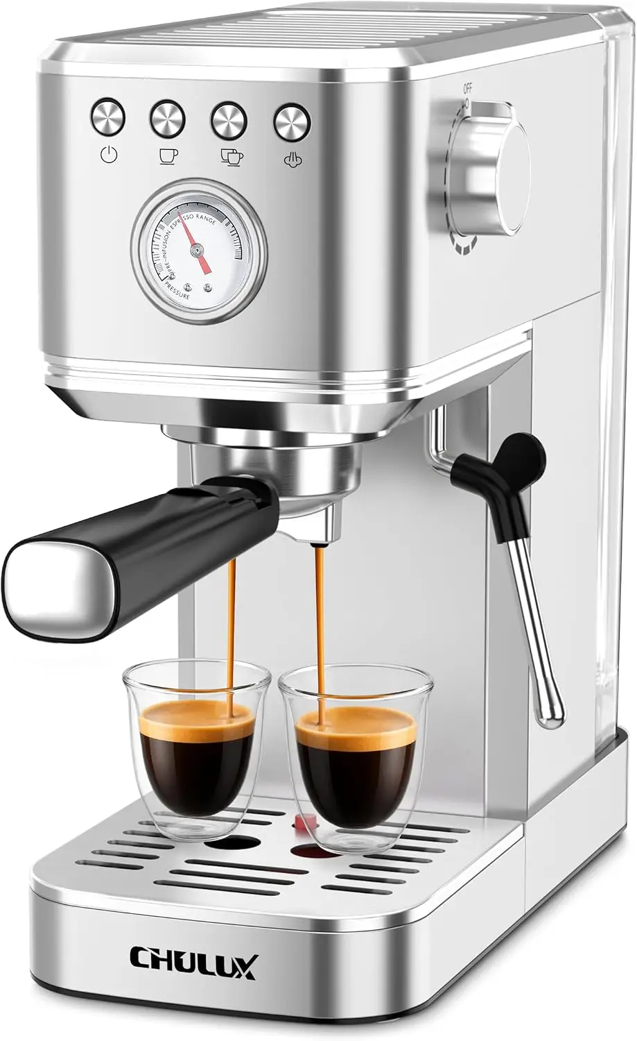 ^For Slim Espresso Machine with Milk Frother for Home Cappuccino & Latte | Precise Pressure Gauge, Food-Grade Materials, 20 Bar