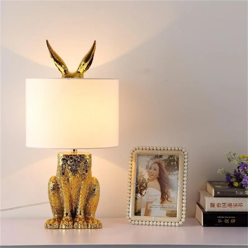 KERWIN Resin Table Lamp Modern Creative White Rabbit Lampshade LED Desk Light for Home Living Room