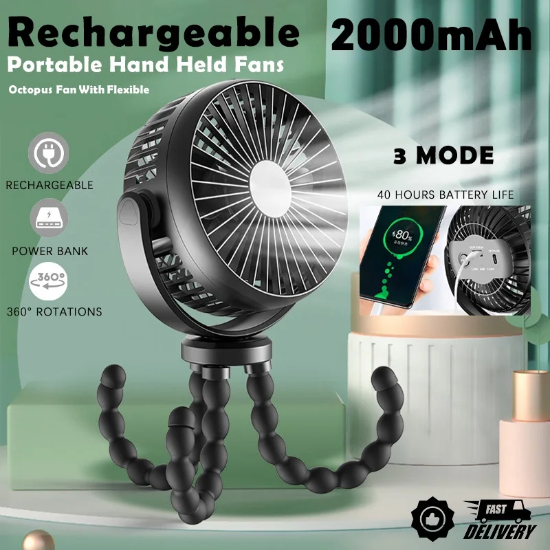 

Fan for Cart Stroller Fans Portable Outdoor Fan Clip On for Baby 3 Speeds USB Rechargeable Handheld Electric Fan Home New