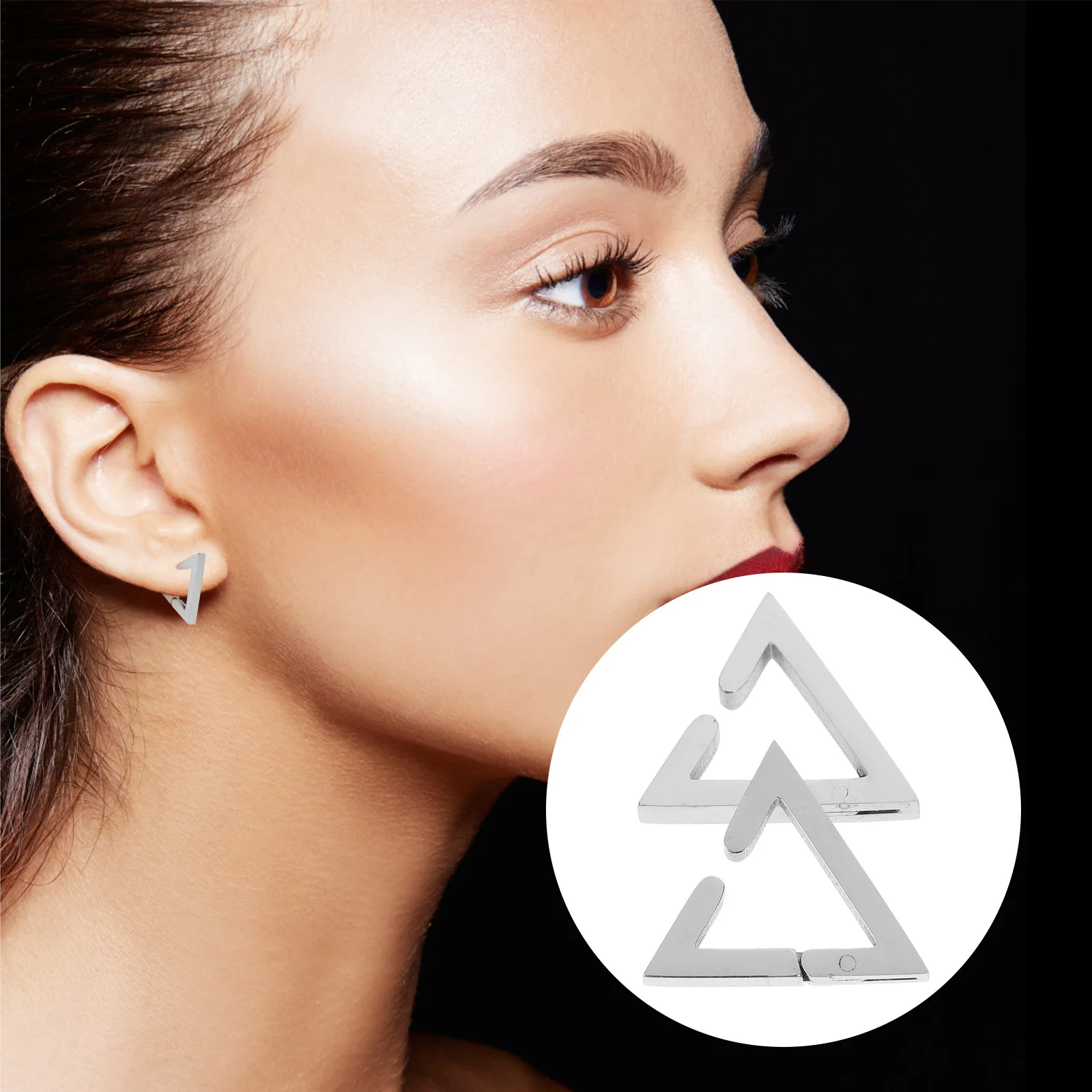 

Triangle Ear Cuff Earrings Titanium Steel 3D Geometric Climber Jewelry Chunky Hoop For Women Earring Crawlers Minimalist