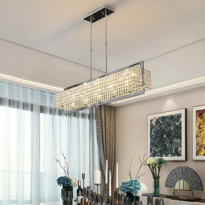 Modern crystal chandelier for dining room rectangle kitchen island cristal light fixtures luxury home decor indoor lighting