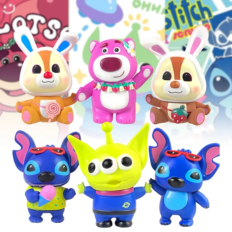 

6pcs Disney Stitch Lotso Toy Story Figures Cartoon Anime Model Doll Cake Car Ornament Collection Figurine Toys For Children Gift