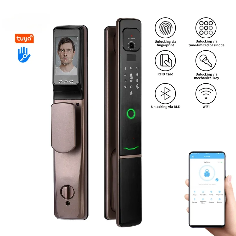 

Outdoor Smart Lock With Camera Unique Stylish Inteligente Electronic Fingerprint Metal Door Smart Door Lock For Front Door