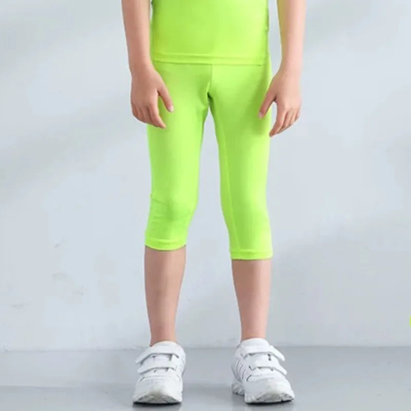 

Kids Boy Girl Men Women 3/4 Cropped Leggings Capri Running Tights Pants Children Basketball Football Fitness Sport Shorts Q40