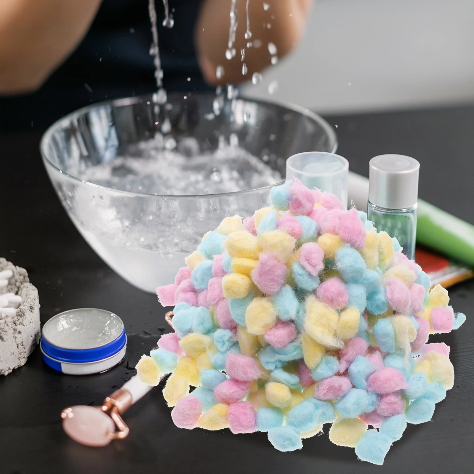 

500g Baby Cotton Balls Soft Absorbent Pink Yellow Blue Colors for Face Cleaning Newborn Makeup Removal Crafts Pet Nest