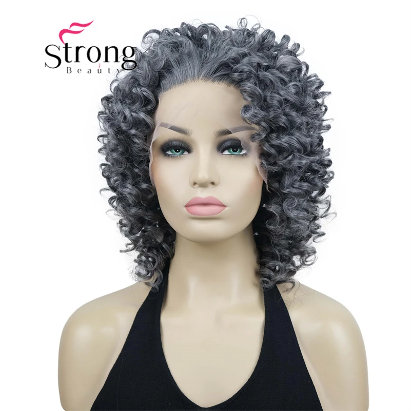 

Synthetic Lace Front Wig For Women Short Kinky Curly Silver-grey Wigs Hair