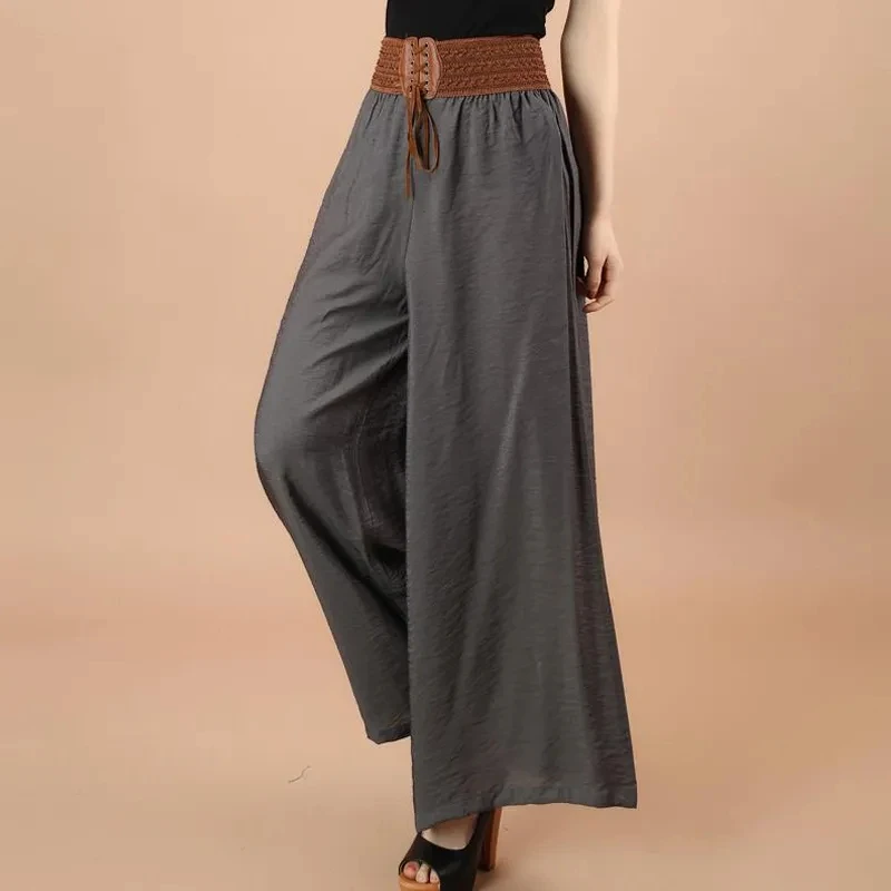 New Summer Thin Casual Wide Leg Pants Large Size Elastic High Waist Women Cotton Linen Trousers Loose Square Dancing Skirts Pant