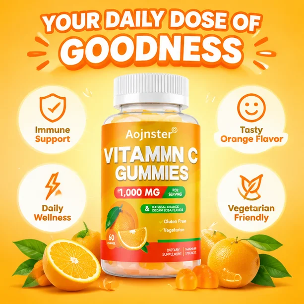 Vegetarian Vitamin C Gummies, 1000mg Per Serving, Natural Orange Cream Soda Flavor, Gluten Free, Easy Chew,Dietary Supplement