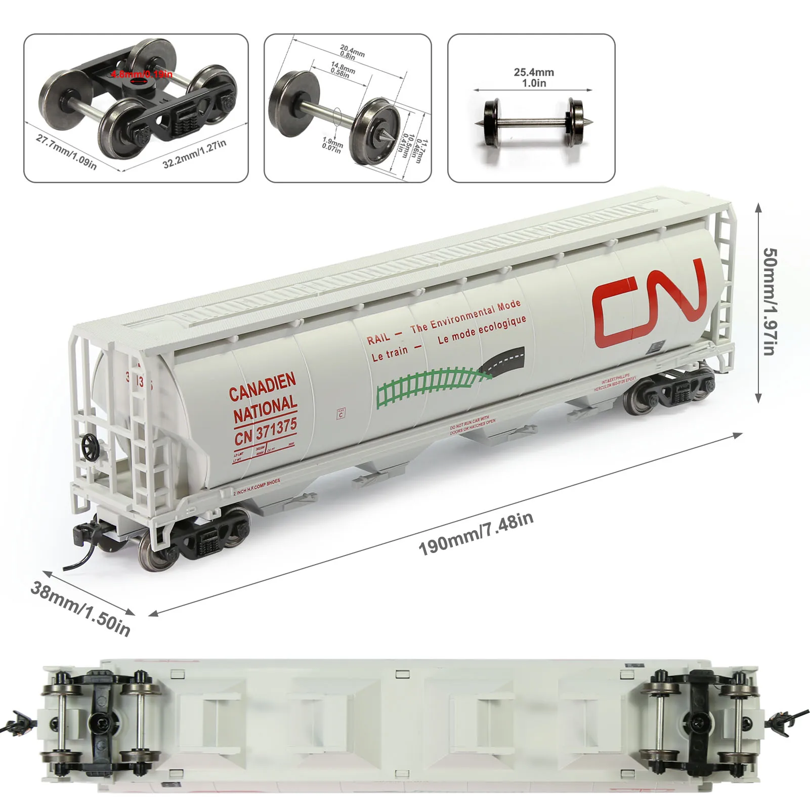 Evemodel Trains HO Scale Cylindrical 4-Bay Grain Covered Hopper Model Wagons C8744P