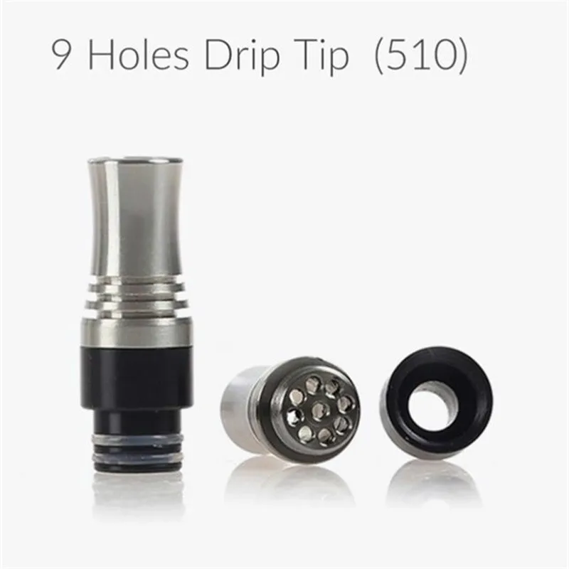 YUHETEC 9 fori 510 Drip Tip per macchina per prevenire E Liquid da scanalare Long 810 Drip Tips bocchino per RDA RTA Tank RDTA