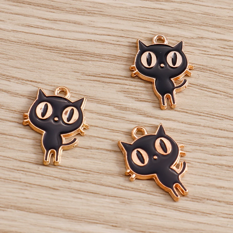 10 Stück 14x18mm Cartoon-Tier-Charms Emaille-Katzen-Anhänger für die Herstellung von Ohrhängern, Halsketten, DIY-Handwerk und Schmuckzubehör – Detail 4