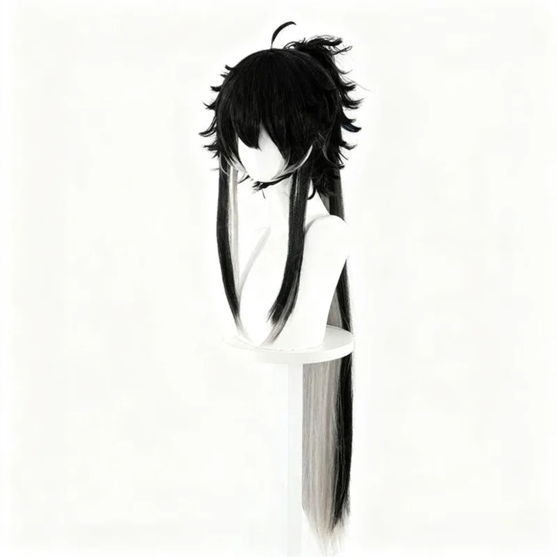 Jogo wuthering ondas qiuyuan peruca cosplay preto cinza longo cabelo encaracolado resistente ao calor perucas sintéticas adereços de halloween