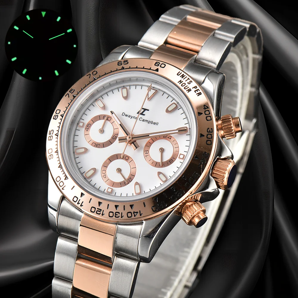 Reloj para hombre VK63 de 39,3 mm con logotipo de "DC", movimiento de cuarzo para buceo, acero inoxidable 316L, cristal de zafiro, bisel de cerámica resistente al agua