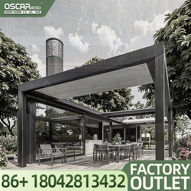 3x3m 3x4m Manual and Motorized Louvered Gazebo Aluminum Bioclimatic Waterproof for Garden Patio Backyard Outdoor Pergola