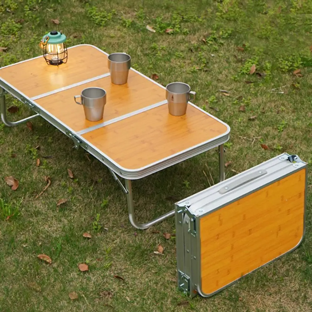 Picnic Folding Table Portable Bamboo Top Folding Table for Outdoor Picnics Camping Hiking Lightweight Aluminum Frame for Bbq