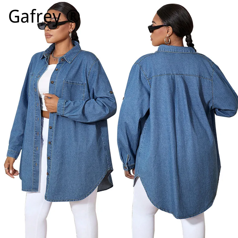 

Plus Size Women Oversized Denim Shirt Jacket Long Sleeve Loose Fit Fashion Jean Coat Vintage Casual Streetwear Outerwear Spring