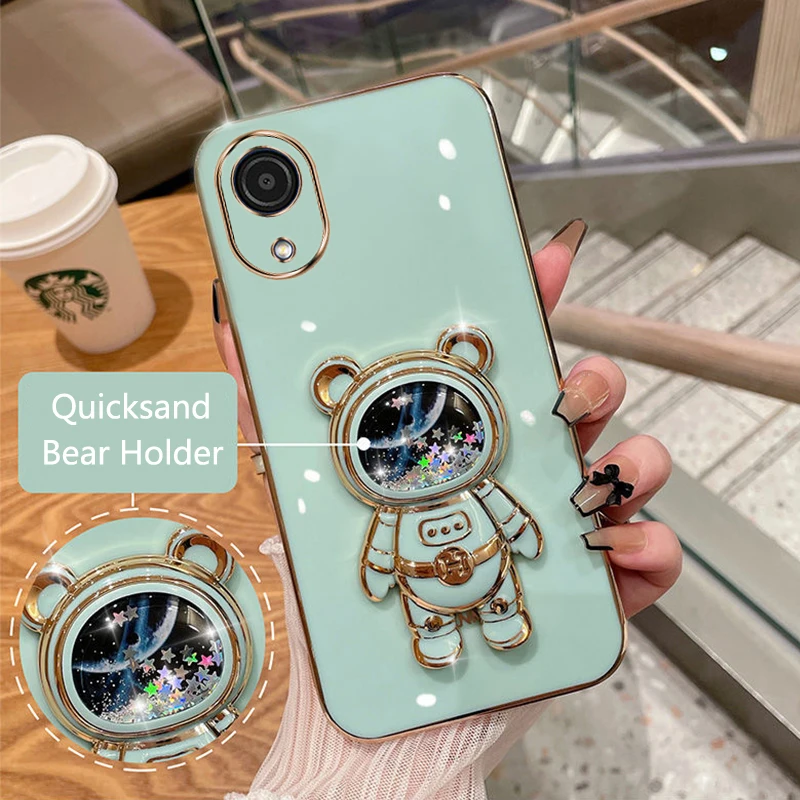 Cartoon Bear Fold Stand For Samsung Galaxy A03 Core Phone Case Luxury Plating Cover
