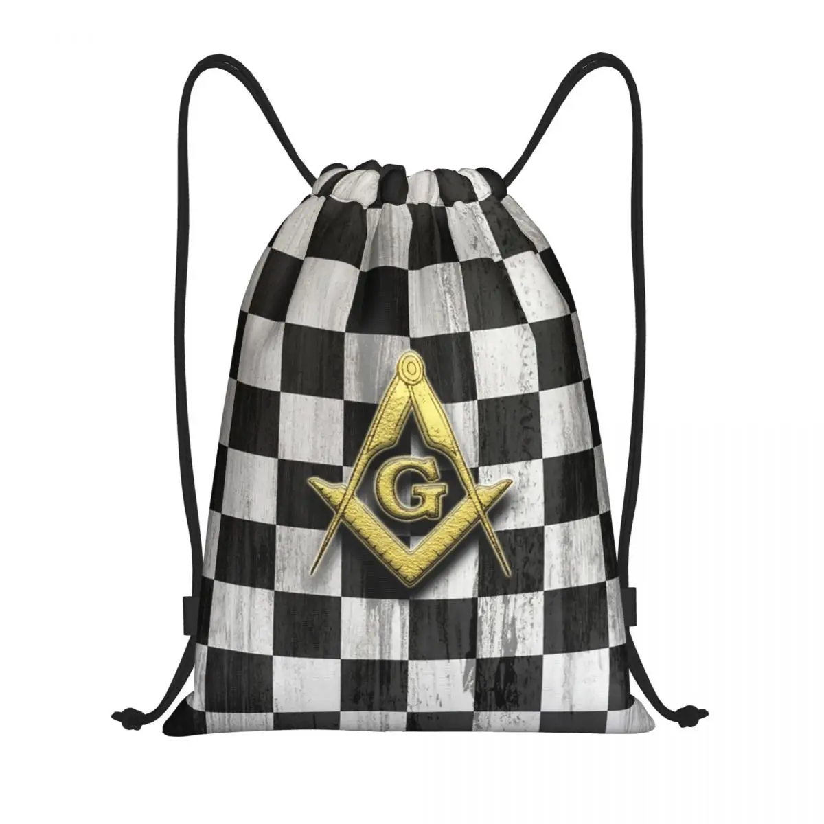 Square Compass And Checkers Drawstring Backpack Women Men Sport Gym Sackpack Foldable Masonic Freemason Training Bag Sack